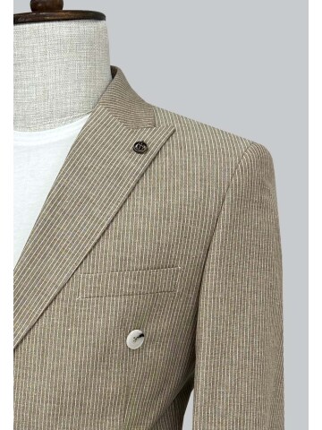 SUIT SARTORIA BROWN LINEN STRIPED DOUBLE BREASTED SUIT 2131
