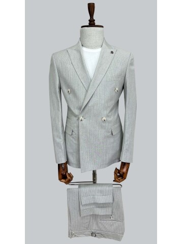 SUIT SARTORIA GRİ KETEN ÇİZGİLİ KRUVAZE TAKIM 2131