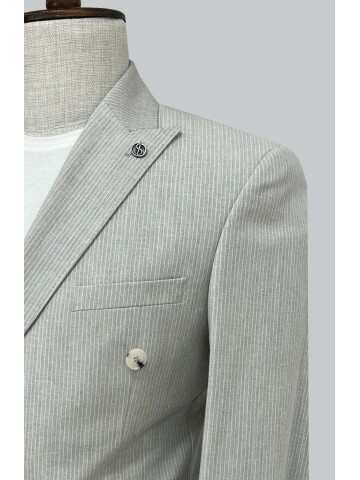 SUIT SARTORIA GREY LINEN STRIPED DOUBLE BREASTED SUIT 2131