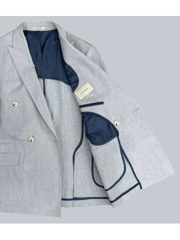 SUIT SARTORIA GREY LINEN STRIPED DOUBLE BREASTED SUIT 2131