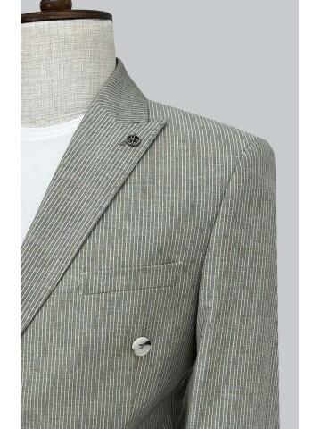 SUIT SARTORIA GREEN LINEN STRIPED DOUBLE BREASTED SUIT 2131