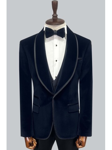 SUIT SARTORIA NAVY BLUE VELVET TUXEDO 5662