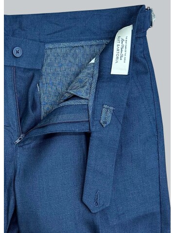 SUIT SARTORIA NAVY BLUE SINGLE PLEAT LINEN TROUSERS 1155