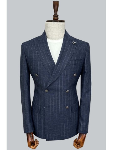 SUIT SARTORIA MAVİ SİVRİ YAKA ÇİZGİLİ KRUVAZE CEKET 4590