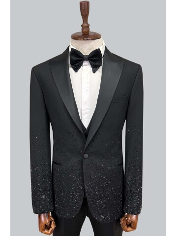 SUIT SARTORIA SİVRİ YAKA SİYAH TAŞLI DAMATLIK 5700