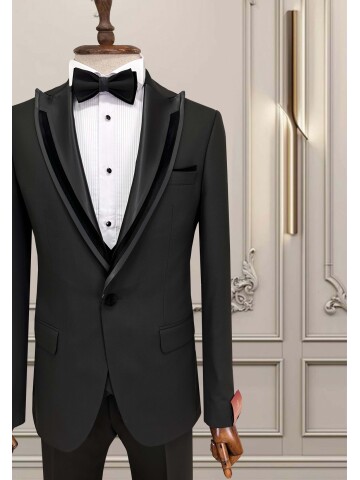 SUIT SARTORIA SİYAH SİVRİ ÇIKMA YAKA DAMATLIK 5063