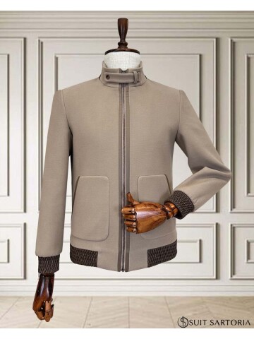 SUIT SARTORIA Erkek Açık Kahverengi Dik Yaka Fermuarlı Mont