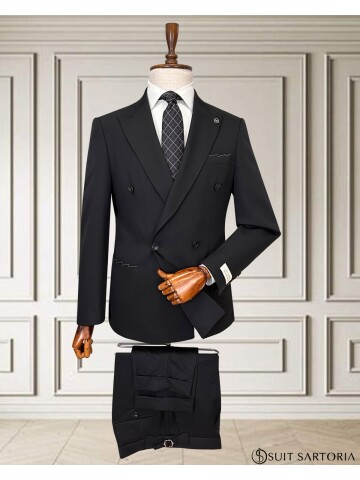 Black Peak Lapel Double Breasted Men’s Suit