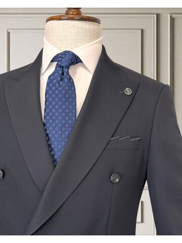 Navy Blue Peak Lapel Double Breasted Men’s Suit