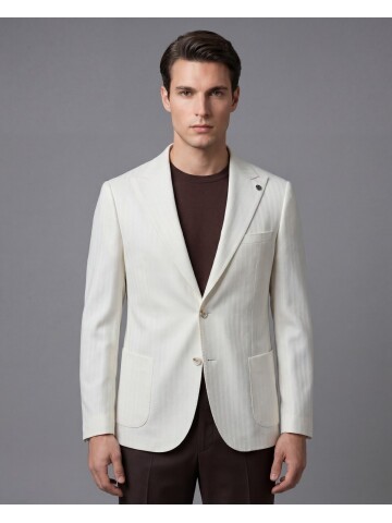 White Peak Lapel Patch Pocket Comfort Fit Jacket