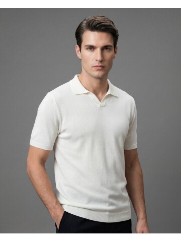 White Polo Neck 3-Button Short Sleeve Knit
