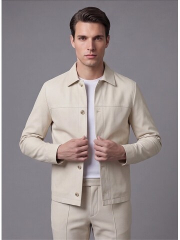 Açık Bej Gömlek Yaka Spor Takım Elbise