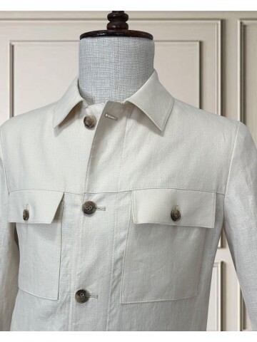 Açık Bej Keten Safari Takım Elbise