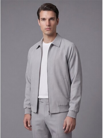 Light Grey Zip-Up Shirt Collar Smart Tracksuit
