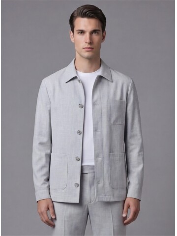 Light Grey Shirt Collar Buttoned Patch Pocket Suit