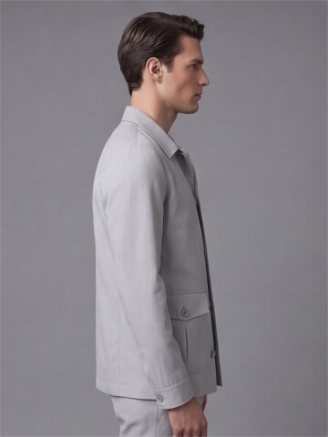 Light Grey Shirt Collar Buttoned Patch Pocket Suit