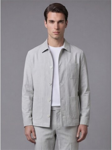 Light Grey Shirt Collar Buttoned Patch Pocket Suit