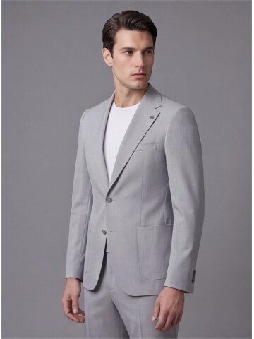 Açık Gri Mono Yaka İki Düğmeli Takım Elbise