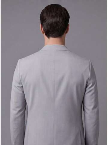 Açık Gri Mono Yaka İki Düğmeli Takım Elbise
