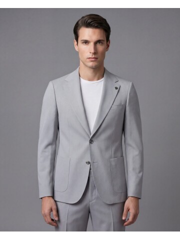 Açık Gri Mono Yaka İki Düğmeli Takım Elbise