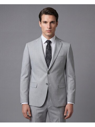 Açık Gri Mono Yaka İki Düğmeli Takım Elbise