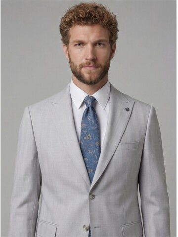 Light Grey Peak Lapel Comfort Fit Fully Lined Suit