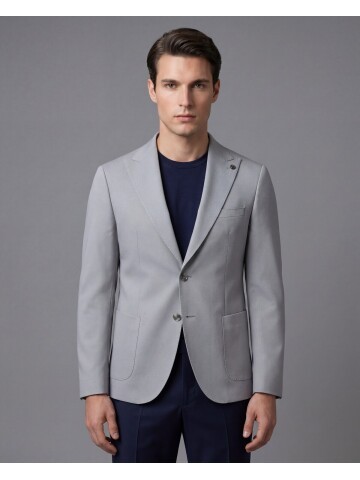 Light Grey Peak Lapel Patch Pocket Comfort Fit Blazer