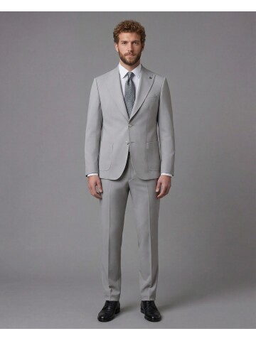 Light Grey Slim Fit Peak Lapel Patch Pocket Mens Suit