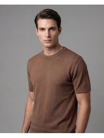 Light Brown Crew Neck Short Sleeve Knit