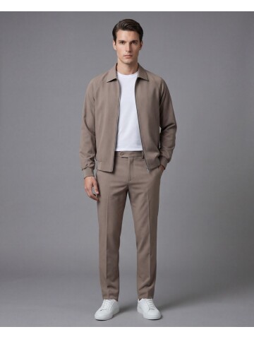 Açık Kahverengi Fermuarlı Gömlek Yaka Spor Takım