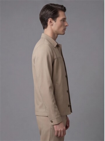 Açık Kahverengi Gömlek Yaka Spor Takım Elbise