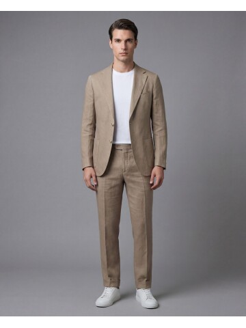 Açık Kahverengi Mono Yaka Comfort Fit Torba Cepli Takım Elbise