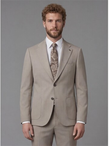 Light Brown Slim Fit Notch Lapel Suit with Patch Pockets