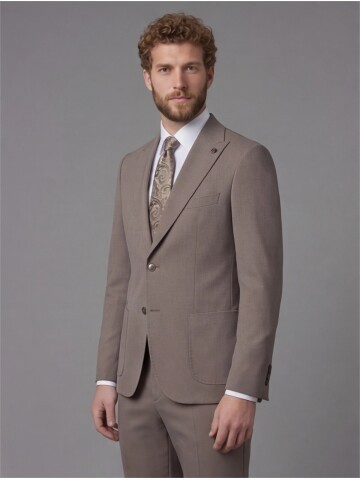 Light Brown Slim Fit Peak Lapel Patch Pocket Mens Suit
