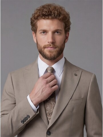 Light Brown Slim Fit Peak Lapel Patch Pocket Mens Suit