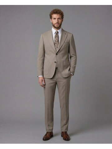 Light Brown Slim Fit Peak Lapel Patch Pocket Mens Suit