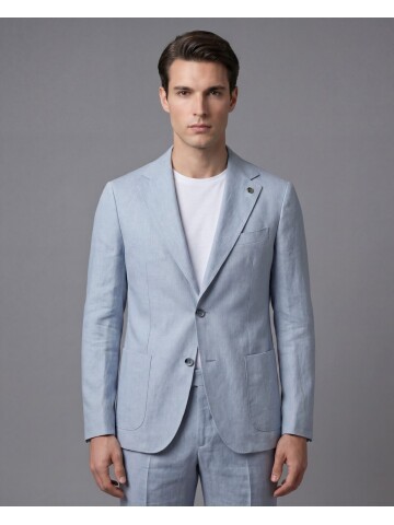Light Blue Comfort Fit Notch Lapel Patch Pocket Suit