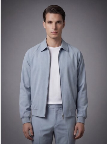 Light Blue Zip-Up Shirt Collar Smart Tracksuit