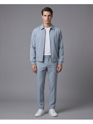 Açık Mavi Fermuarlı Gömlek Yaka Spor Takım