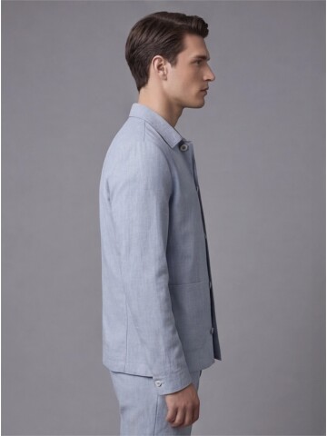 Light Blue Shirt Collar Buttoned Patch Pocket Suit