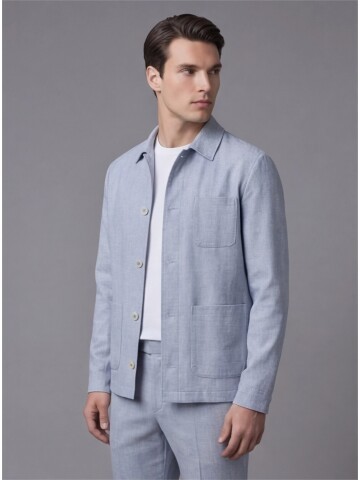 Light Blue Shirt Collar Buttoned Patch Pocket Suit