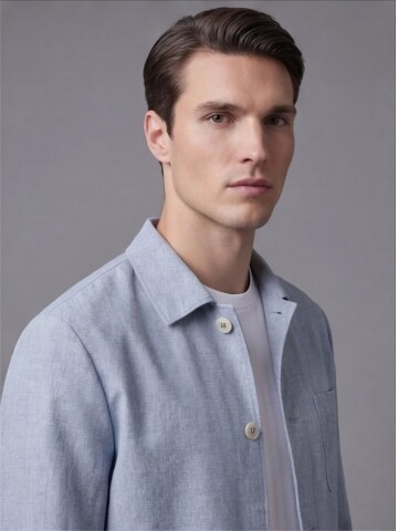 Light Blue Shirt Collar Buttoned Patch Pocket Suit