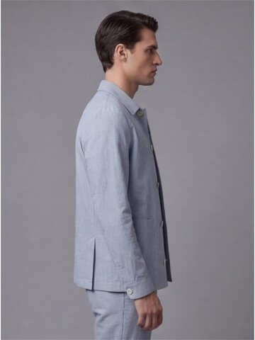 Light Blue Shirt Collar Buttoned Patch Pocket Suit