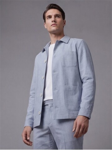 Light Blue Shirt Collar Buttoned Patch Pocket Suit