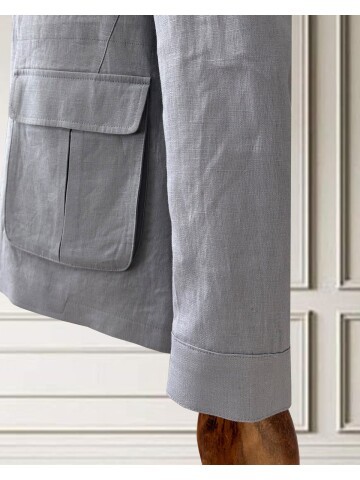 Açık Mavi Keten Safari Model Dört Cepli Takım Elbise