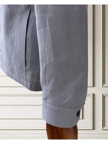 Açık Mavi Keten Safari Takım Elbise