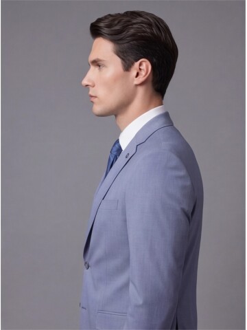 Açık Mavi Mono Yaka İki Düğmeli Takım Elbise