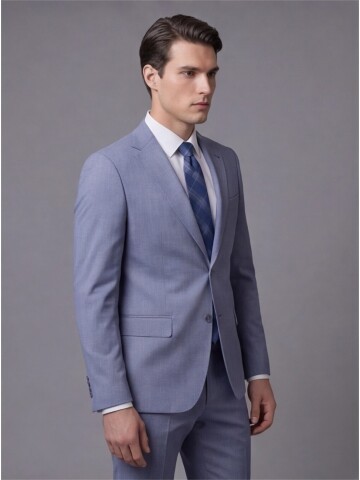 Açık Mavi Mono Yaka İki Düğmeli Takım Elbise