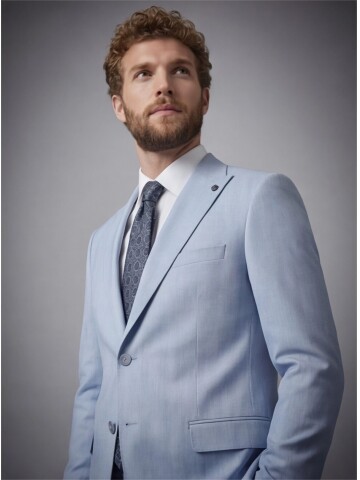Light Blue Peak Lapel Comfort Fit Fully Lined Suit