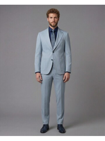 Light Blue Slim Fit Peak Lapel Patch Pocket Mens Suit